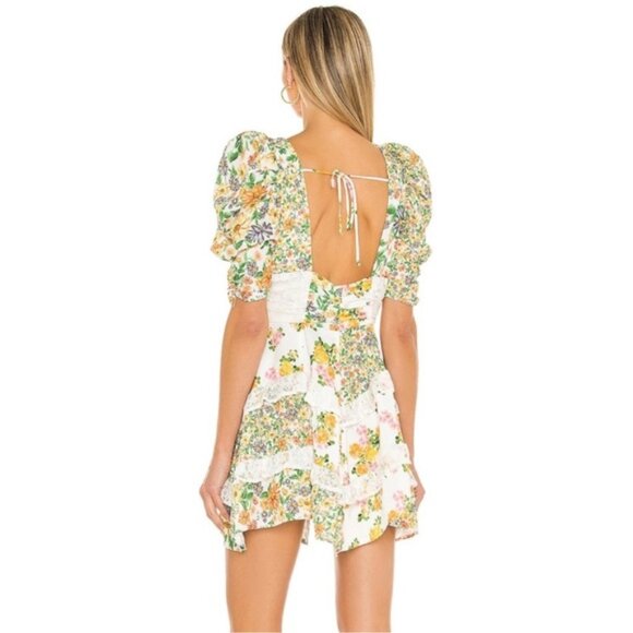 For Love and Lemons Rosalyn Floral Ruffle Mini Dress in Green XXS Cottagecore - Picture 2 of 13